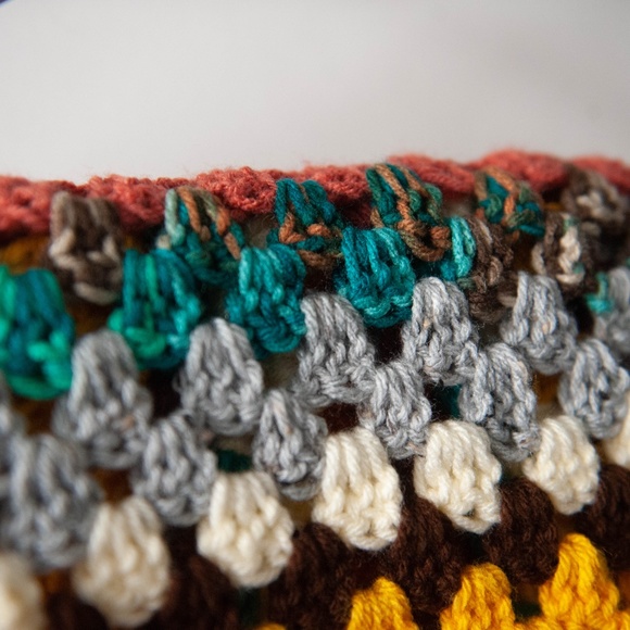 Colorful Knit Crochet Afghan Throw Blanket 32" x 41" - Picture 5 of 6